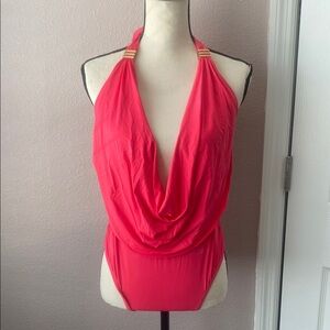 Bar III Vibrant Red Drape One-Piece Swimsuit